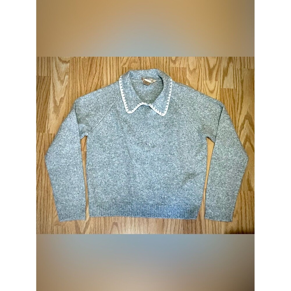 Bailey 44 Heather Gray Crewneck Sweater with Classic Collar Detail